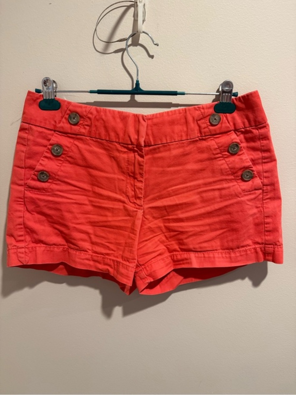 Women’s Coral Cotton Shorts with Button Accents